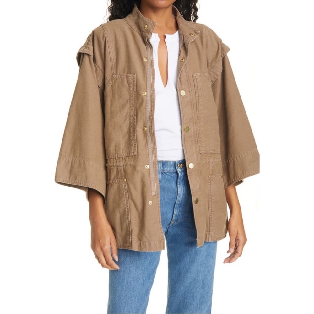 Frame Twisted Utility Bell Sleeve Oversized Jacket Khaki Tan Size Large